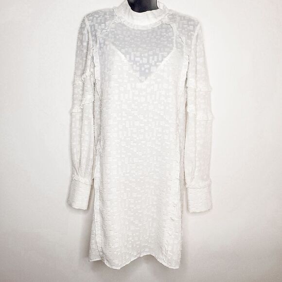 IRO White Mijo High Neck Eyelet Lace Ruffled Textured Tiered Shift Dress Size 34 - Picture 2 of 6